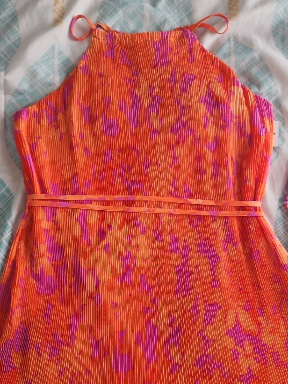 Taylor Bright Orange & Pink Halter Summer Dress - Picture 2 of 8